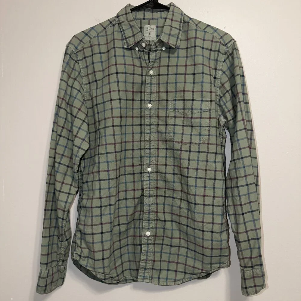 J.Crew Slim Fit Plaid Shirt Size Medium Green Long Sleeve Button